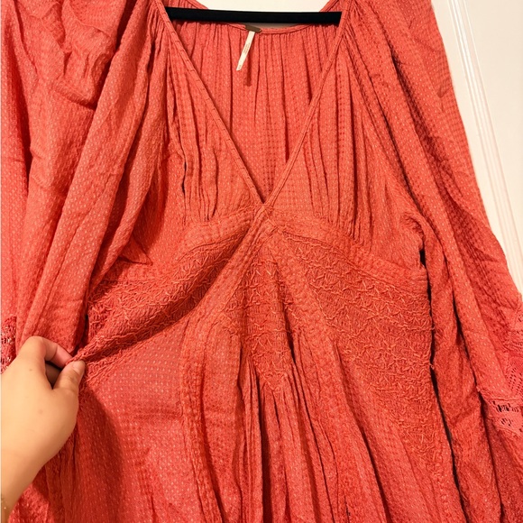 Free People Southwest Lace Maxi Dress Red Chimes Lace Embroidered Dress Tie Back - Picture 4 of 5